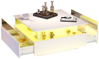 HAUSS SPOLE Couchtisch Hochglanz-LED-Couchtisch mit 2 Schubladen für Wohnzimmer Weiß (Beistelltisch, Wohnzimmertisch mit großen Stauraum und Schublade, 1-St, 2 Schubladen), Kaffeetisch mit Schubladen und transparentem Präsentationsbereich