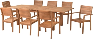 MERXX Garten-Essgruppe »Batavia«, (Set, 9-tlg, Tisch doppelt ausziehbar: 100x 180/220/260x 75 cm), Sessel stapelbar, Doppelausziehtisch Beine 9x9 cm stark