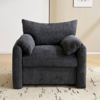 STILVORA Sessel Relaxsessel mit Armlehnenkissen,Einzelsofa aus Chenille-Stoff,Grau (dekorativer Stuhl, Einzelsofa, Freizeitstuhl, 1-St, 96*82*84cm), Halbfixiertes Kissen