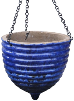 Dehner Blumenampel Hängeampel, konische Blumenampel, Keramik, blau