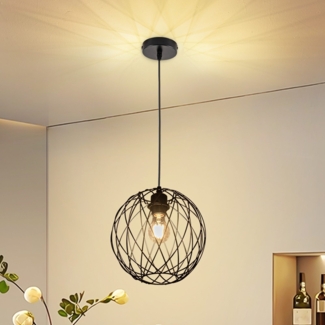 ZMH Pendellampe Schwarz Hängelampe Rund - Pendelleuchte Vintage E27 Hängeleuchte Retro Industrie Esstischlampe Küchenlampe Wohnzimmer Treppenhaus Flur Ohne Leuchtmittel