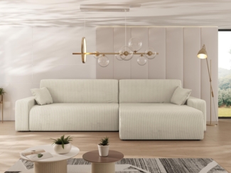 Ecksofa Pixalo L Cord Maxi mit Bettkasten und Schlaffunktion (Farbe: Poso 100)
