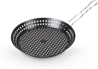 Grillpfanne Ø30cm - Gemüsepfanne gelocht, BBQ Pfanne mit klappbaren Griff - Antihaftbeschichtet - für Gemüse, Fisch, Fleisch - Grillkorb Lagerfeuer