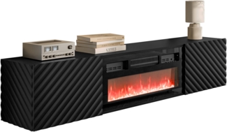 TV-Lowboard Lefog mit Kamin mit 2 Drehtüren (Farbe: Schwarz)