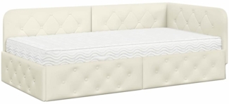 vidaXL Eckbettgestell mit Matratze mit Kopfteil Creme 90 x 200 cm Samt 3394089