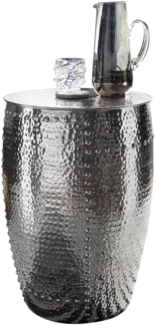 Beistelltisch 41,5 x 62 x 41,5 cm Aluminium Silber Dekotisch orientalisch rund, Kleiner Hammerschlag Abstelltisch, Designer Ablagetisch Metall modern, Anstelltisch schmal