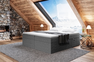 MEBLINI Boxspringbett LIONEL 200x220 cm mit Bettkasten - H3/Dunkelgrau Webstoff Polsterbett - Doppelbett mit Topper & Bonellfederkern-Matratze