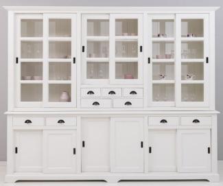 Casa Padrino Landhausstil Esszimmerschrank Weiß 280 x 55 x H. 225 cm - Massivholz Küchenschrank - Esszimmer Möbel im Landhausstil - Landhausstil Esszimmer Einrichtung