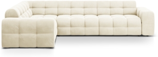 Micadoni Ecksofa Kendal 6-Sitzer Links Samt Elfenbein Buchenholz schwarz