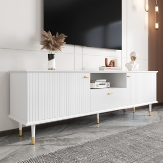 TV-Schrank mit offenen Fächern und Schubladen 170×36×54,5 cm, Weiß,modernes Design, viel Stauraum