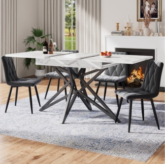 Flieks Essgruppe ausziehbarer Esstisch mit 4 Stühlen Set, (Set, 5-tlg, Länge Tisch 120-160 cm), erweiterbarer Küchentisch mit 4 Esszimmerstühlen Samt Sitzgruppe