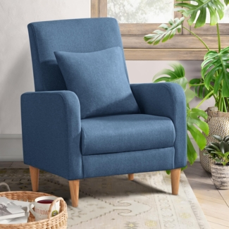 COLAMY Sessel Wohnzimmer, Moderner Einzelsofa für Schlafzimmer, Gepolsterter Akzentstuhl mit Kissen, Stoff Leseecke Seitenstuhl mit Weicher Memory-Schaum Loungesitz für Büro/Schlafzimmer, Blau