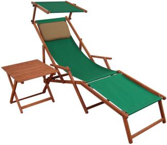 Sonnenliege grün Liegestuhl Fußteil Sonnendach Tisch Kissen Gartenliege Deckchair 10-304FSTKD