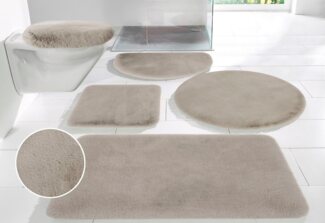 my home Badematte Rabbit Badematten, Badvorleger, Badezimmer Teppich, Höhe 30 mm, rutschhemmend beschichtet, fußbodenheizungsgeeignet, schnell trocknend, strapazierfähig, Polyester, rechteckig, 3-tlg. Hänge-WC Set, Kaninchenfell-Haptik, Badteppich, rec...
