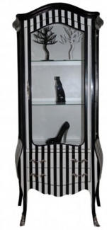 Casa Padrino Vitrine Barock Vitrine in Schwarz/Weiß Streifen - Vitrinenschrank - Wohnzimmerschrank