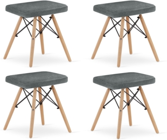 Valora PEKO Hocker, 4er-Set, grauer Stoffbezug, Beine aus Buchenholz