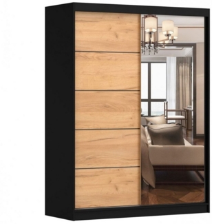 MOEBLO Kleiderschrank LARA 05 (mit Spiegel Schwebetürenschrank 2-türig Schrank mit vielen Einlegeböden und Kleiderstange, Gaderobe Schiebtüren Schlafzimmer-Wohnzimmerschrank Modern Design), (BxHxT): 150x200x61 cm