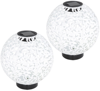 2x LED Solarleuchte, Kugel Geflecht, Betonoptik, 20 cm