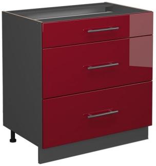 Vicco Küchenschrank Küchenmöbel Fame-Line modern Küche Einbauküche Küchenzeile Blende Unterschrank Hochschrank Hängeschrank (Anthrazit-Bordeaux-Rot Hochglanz, Schubladenunterschrank 80 cm)