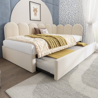 Merax Daybett 90x200 cm mit Ausziehbett 90x190 cm (1 tlg), Polsterbett Samt Tagesbett Kinderbett Schlafsofa mit Lattenrost