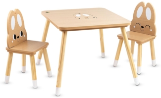Moni Kinder Tischset 2 Stühle Hase aus Holz Stauraum Kindersitzgruppe ab 3 Jahre braun