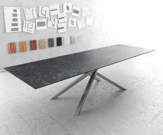 Esstisch Edge 300x100cm Keramik Laminam®Nero Greco Anthrazit Kreuzgestell Rechteck Edelstahl