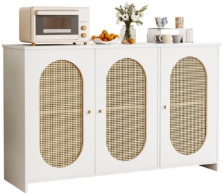 OKWISH Sideboard Vintage Retro Sideboard Küchenschrank (Vintage Retro Sideboard mit 3 Türen, künstlichen Rattan-Elementen und Metallgriffen)