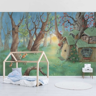 Bilderdepot24 Kindertapete Kinderzimmer Wassili Waschbär Sibelius Wald Bäume Kinder Wanddeko, Glatt, Matt, (Vliestapete inkl. Kleister oder selbstklebend), Mädchenzimmer Jungenzimmer Babyzimmer Bildtapete Fototapete Wandtapete