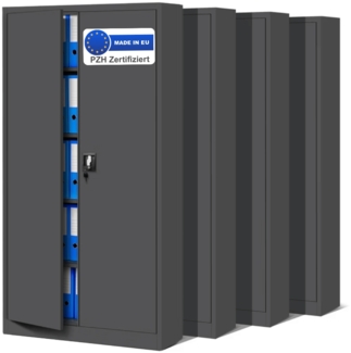 MegaDeal 4x Aktenschrank abschließbar KADO - 5 Ebenen verstellbar, Flügeltüren | Metallschrank Werkstatt Mehrzweckschrank Büroschrank aus Stahl Werkzeugschrank, 185x90x40cm Anthrazit