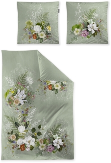 Irisette Mako Satin Bettwäsche Wave 8711-30 grün Blumenranken 135x200
