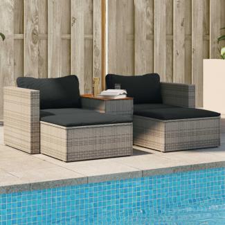 vidaXL 5-tlg. Garten-Sofagarnitur mit Kissen Grau Poly Rattan Akazie 365726