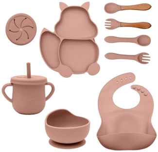 Intirilife Kindergeschirr-Set (8-tlg), 8 Personen, Silikon, Baby Geschirr Set Fütterungsset Silikon Strohhalm Lätzchen (8-tlg)
