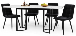 MODFU Esstisch Esstisch Teleskoptisch,Moderne Esstisch,mit Marmoroptik,Esstisch-Set (Elegantes 5-teiliges Essgruppen-Set, Ausziehbarer Esstisch (140-179,5 cm), 4 Esszimmerstühle aus Samt, Robustes Metallgestell, Modernes Design für Küche, Wohnzimmer & ...