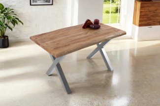 Esstisch Baumkante massiv Mango 160 x 85 X-Gestell silber CALI 140107791
