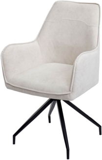 Esszimmerstuhl HWC-K15, Küchenstuhl Polsterstuhl Stuhl mit Armlehne, Stoff/Textil Metall ~ creme-beige