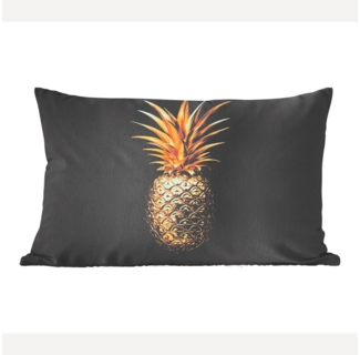 MuchoWow Dekokissen Ananas - Schwarz - Gold - Luxus, Dekoration, Zierkissen, Kissen mit Füllung, 50x30 cm