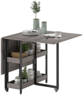 i@home Klapptisch HOMCOM Klappbarer Esstisch mit Ablagen, Weiß/braun/grau, 133×80×75 cm (1-St, Einzelmöbel), Klappbar · Mit Ablagefächern · Platzsparend · Mobil mit Rollen