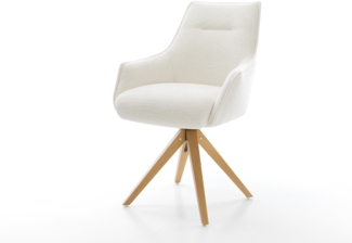 Drehstuhl Alja-Flex mit Armlehnen Bouclé Soft Beige Holzgestell kantig Natur 180° drehbar Taschenfederkern