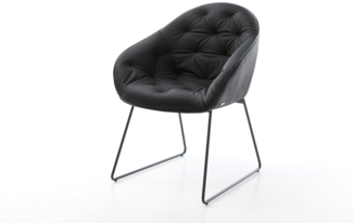 Esszimmerstuhl Gaio-Flex Echt-Leder Schwarz Kufengestell Schwarz