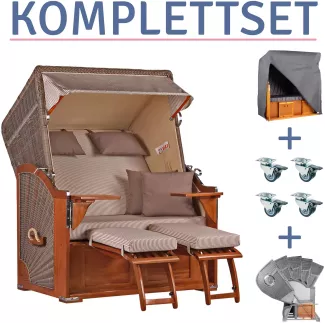 Strandkorb Spiekeroog Mahagoni PE grey Dessin 510-KOMPLETTSET