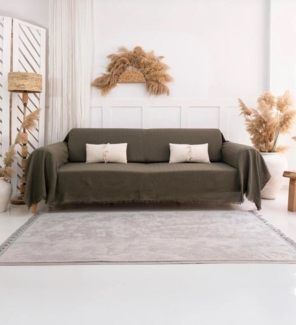 Überwurf Wohndecke/Überwurf Mea Classic in Olivgrün 100% Biobaumwolle, Sandiik