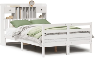 vidaXL Massivholzbett mit Regal ohne Matratze Weiß 135x190 cm Kiefer 3321929