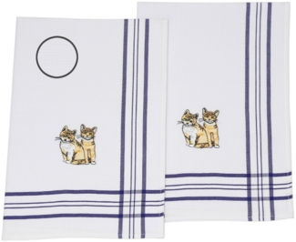 Betz Geschirrtuch 2 Stück Geschirrtücher Küchenhandtuch Motiv Kätzchen Größe 50x70 cm, (2-tlg), Gläsertücher Waffelpiqué blau Bestickt