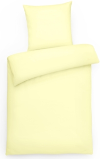 Mako-Satin Bettwäsche "Premium" aus 100% Baumwolle - Uni Vanille 155x220 cm und 80x80 cm