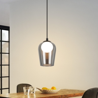 ZMH Pendelleuchte Schlafzimmer Hängelampe Schwarz - 1 Flammig Hängeleuchte Glas Esstischlampe Hängend G9 Nachtisch Pendellampe Höhenverstellbar für Wohnzimmer Esstisch Flur (ohne Leuchtmittel)