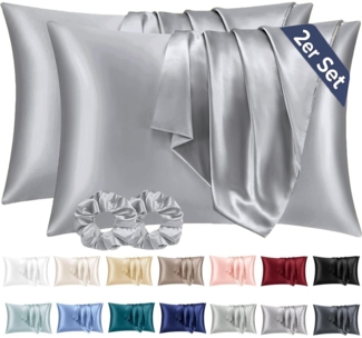 Satin Kissenbezug 2er-Set 70x40 Grau Haargummis