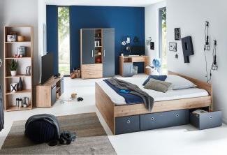 Jugendzimmer Alessio 6 teiliges Komplett Set in Artisan Oak mit Anthrazit von Arthur Berndt mit Kleiderschrank, 140er Bett mit Bettschubkästen und Schreibtisch, Rollcontainer und Standregal - MD110970