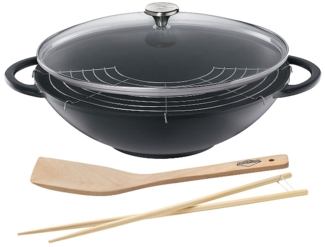 Wok-Set mit Glasdeckel, 36 cm schwarz