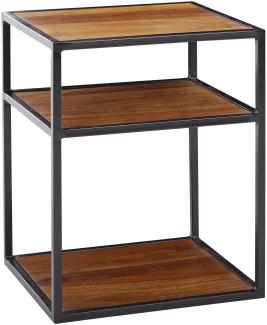 Kadima Design Massiver Sheesham-Holz Nachttisch, Industrie-Stil, 3 Ablagen. 40x35x50 cm