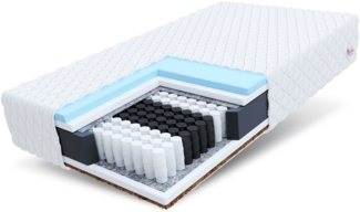 Matratze 90x200 Taschenfederkern LAVAL 7 Zonen H3 H4 20 cm Kokos HR Schaum Klimafaser Polyurethanschaum JERSEY